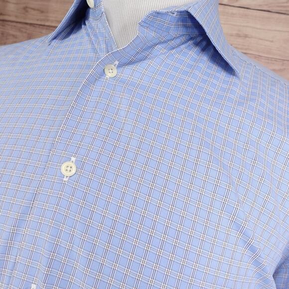 David Donahue Shirt Mens 16 32/33 Blue Check Dress Button Front French Cuff - Picture 2 of 9